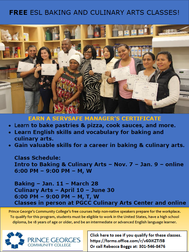 FREE ESL BAKING AND CULINARY ARTS CLASSES!